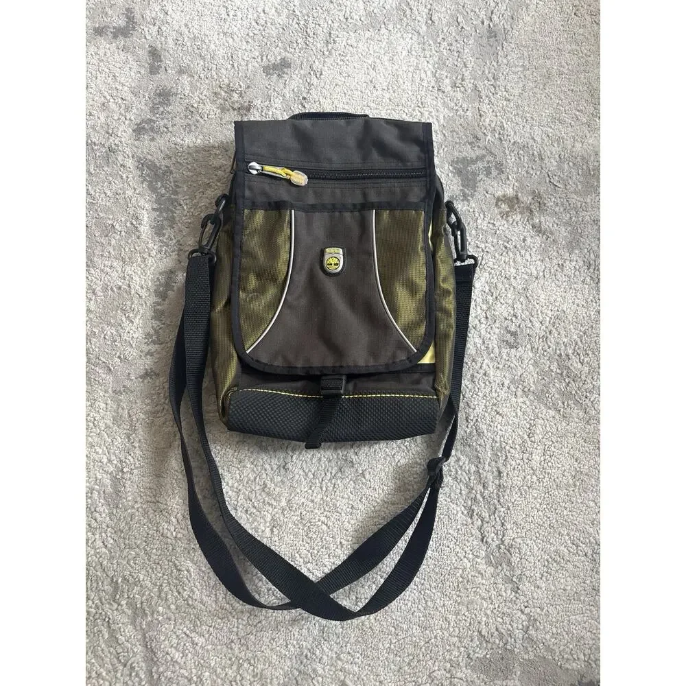 Vintage Timberland Gray Black Nylon Messenger Crossbody